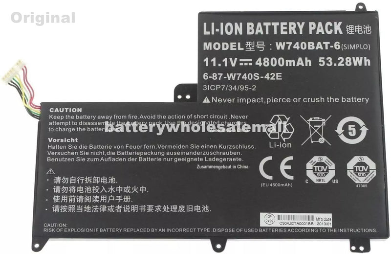 New 4800mAh Battery W740BAT-6 For Clevo 6-87-W740S-42E S413 W740SU
